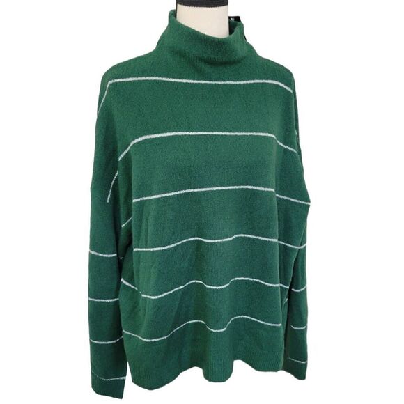 Kim Rogers Green w/ Silver Stripes Petite Mock Neck LUREX Sweater PXL New - Picture 1 of 7